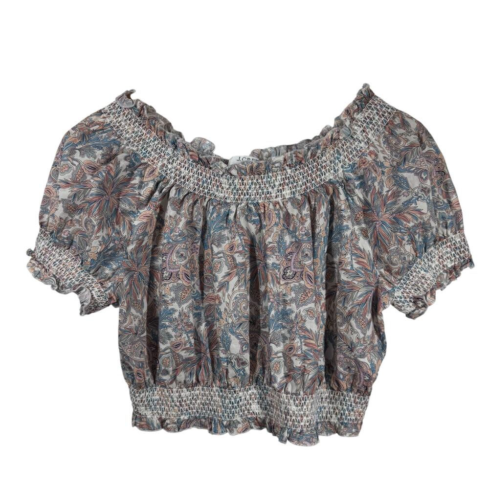 J.Crew Smocked Cotton Top in Liberty® Faraway Plum Floral Women M Spring Cropped